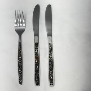 Utica Stainless Japan Flatware Set Floral Design 1 Fork 2 Knives